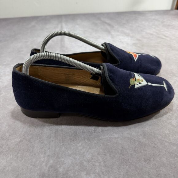 Stubbs & Wootton Blue Velvet Loafers Men’s Martini Glass Shoes Size 9 Leather main image 8